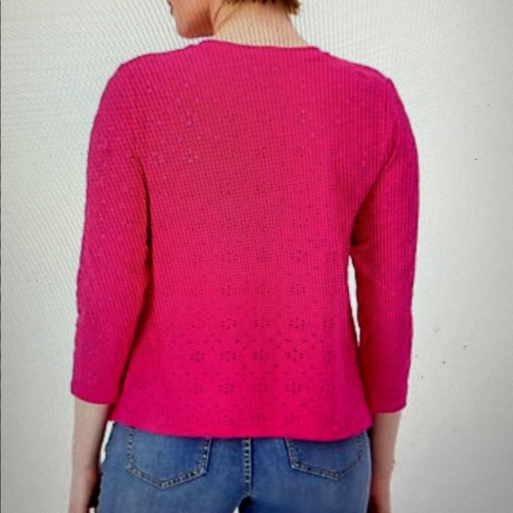 LOGO by Lori Goldstein Stretch Eyelet Button Front Cardigan Lavender S New - Picture 3 of 14